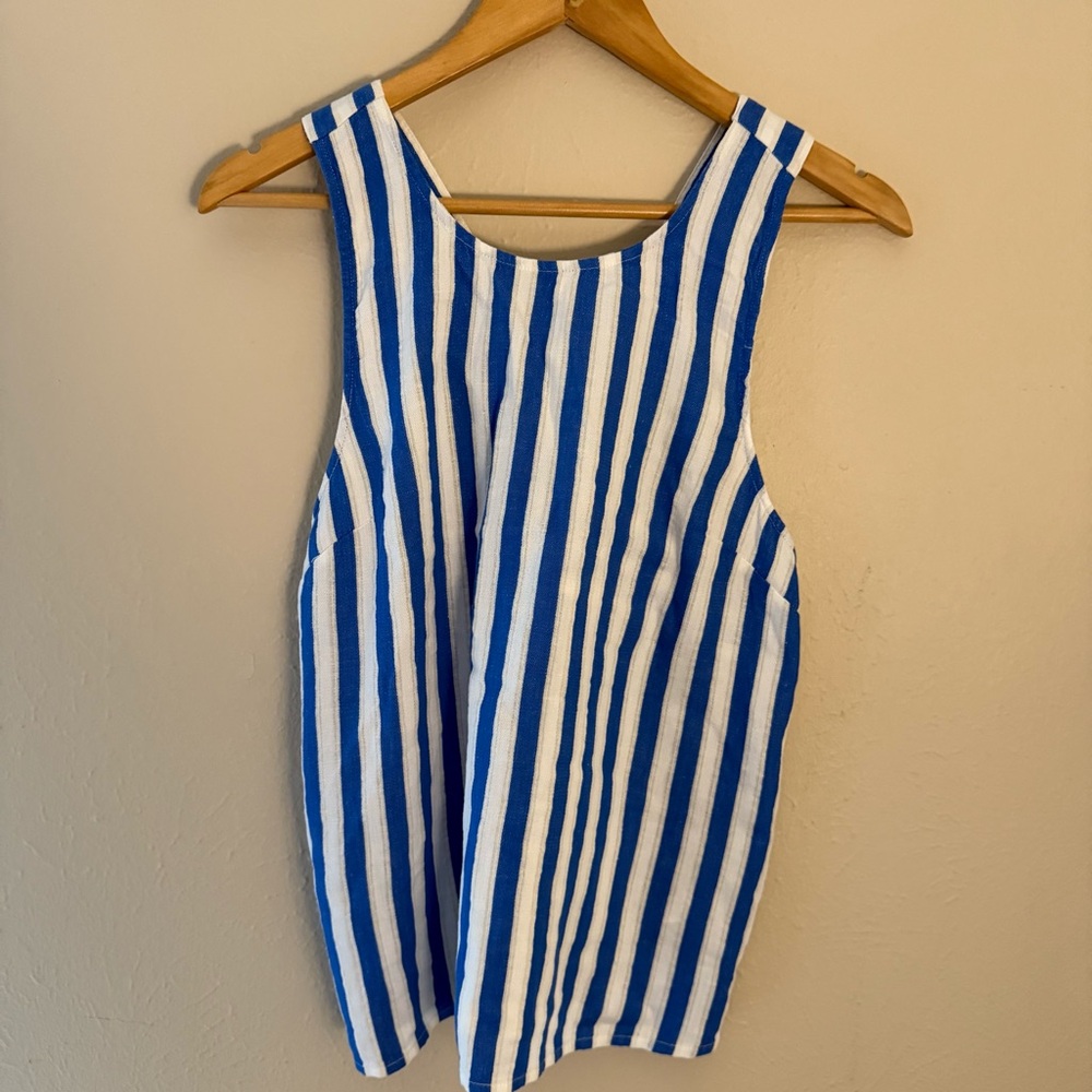 J. Crew Factory Blue and White Linen Cotton/Linen Top